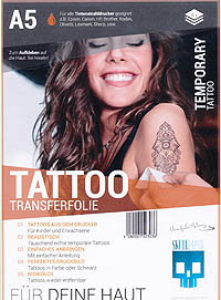 Tattoo-Transferfolie A5 für Inkjet, Inhalt 6 Blatt